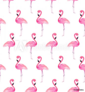 Watercolor seamless pattern with exotic flamingo. Summer decoration print for... - 901153487