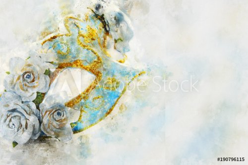 watercolor style and abstract image of elegant venetian, mardi gras mask. - 901154672
