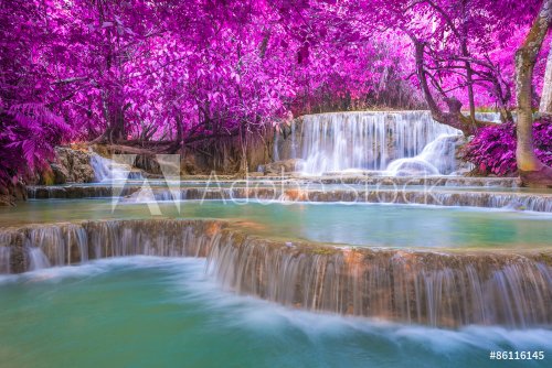Waterfall in rain forest (Tat Kuang Si Waterfalls at Luang praba - 901151352