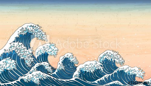 wave tides in Ukiyo-e style - 901156241