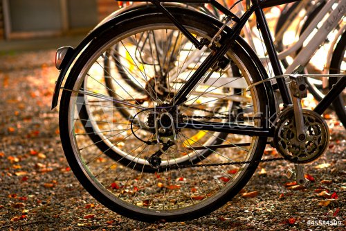 wheel of parked bike
