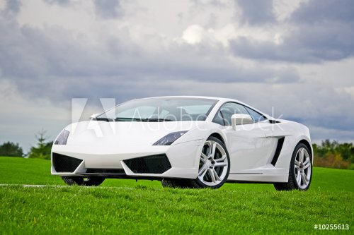 White high performance supercar in a meadow of golf club - 900464399