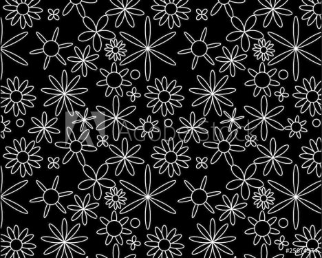 White on black seamless floral pattern - 900459415
