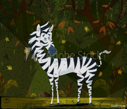 Wild animal Zebra in jungle forest background - 901151717