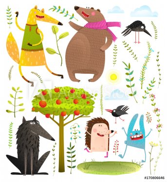 Wild Funny Forest Objects and Animals Set - 901151776