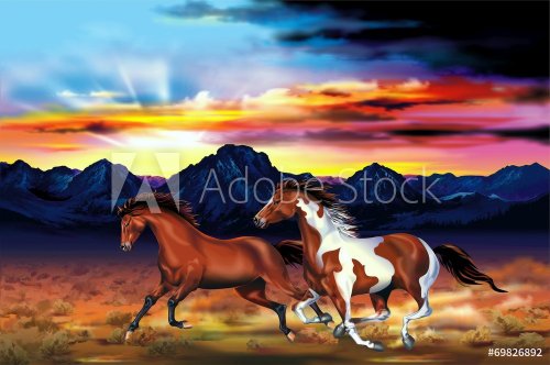 Wild Horses Run Illustration - 901144301