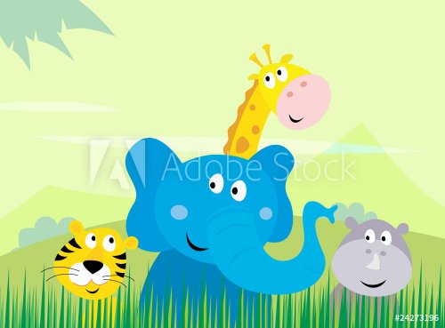 Wild safari animals - tiger, elephant, giraffe and rhino - 900706125