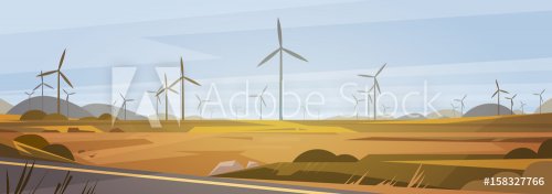 Wind Turbine Energy Renewable Station Nature Background Flat Vector Illustration