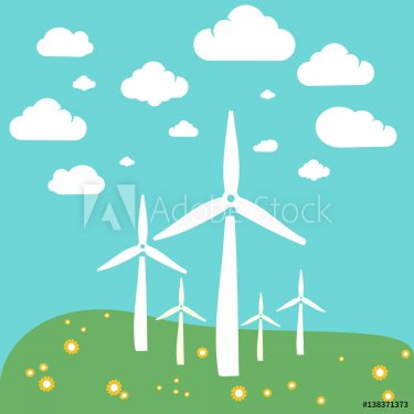 Wind turbines in green fields - 901151285