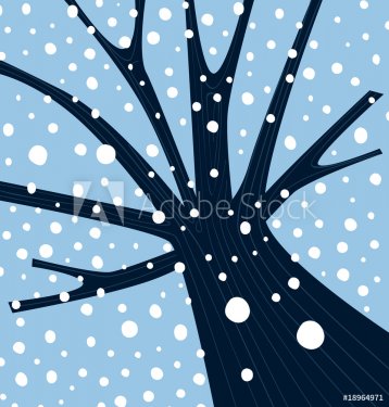 Winter tree with falling snow. VECTOR ILLUSTRATION.