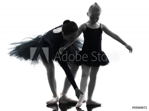 woman and little girl  ballerina ballet dancer dancing silhouett - 901141913