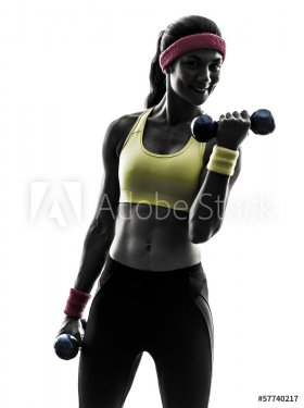 woman exercising fitness workout weight training silhouette - 901141910