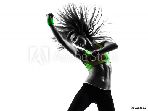 woman exercising fitness zumba dancing silhouette - 901141884
