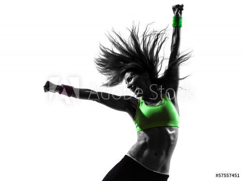 woman exercising fitness zumba dancing silhouette - 901141888