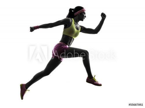 woman runner running jumping  silhouette - 901141914
