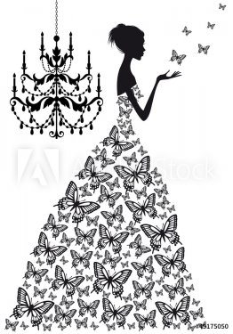woman with butterflies, vector - 900867915