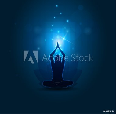 Woman Yoga and meditation, beautiful blue abstract background - 901147936