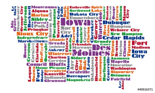 word cloud map of Iowa state