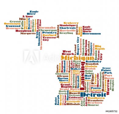 word cloud map of Michigan state, usa - 900868322