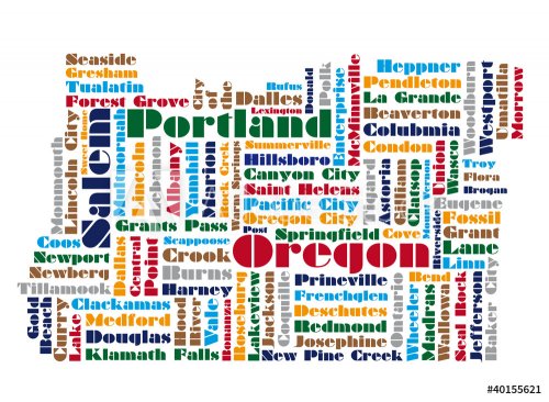 word cloud map of Oregon state