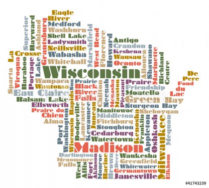 word cloud map of Wisconsin state - 900868325