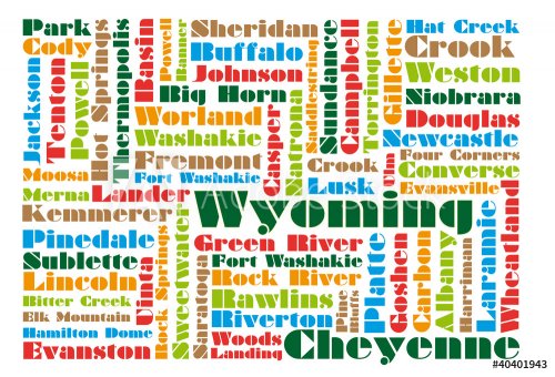 word cloud map of wyoming state - 900868332