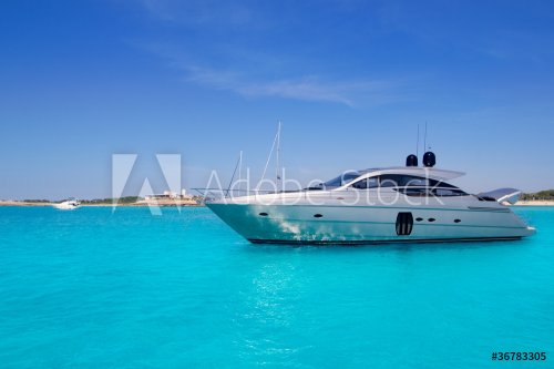yatch in turquoise beach of Formentera - 900145323