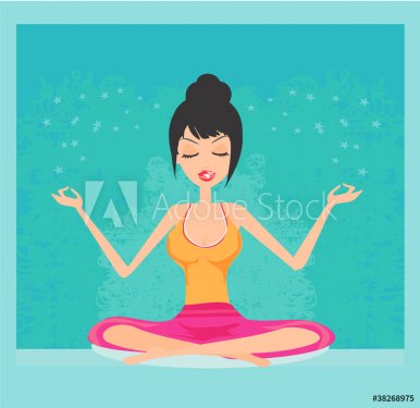 Yoga girl in lotus position - 900469323