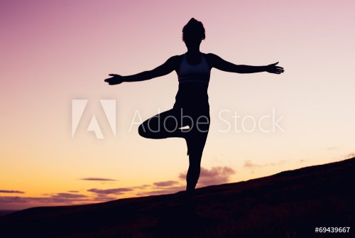 Yoga Woman at Sunset - 901143970