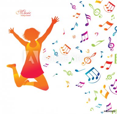Young active woman . Music background.