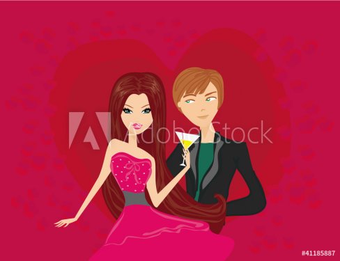 Young couple flirt and drink champagne - 900469316