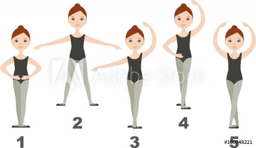 Young dancer demonstrates the five basic ballet positions - 901149398