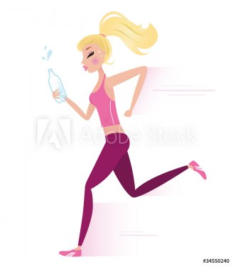 Young sporty woman jogging or running isolated on white