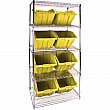 Kleton - RL824 - Étagères robustes en treillis métallique avec bacs de rangement - 5 tablettes - Bac jaune - 36 x 24 x 74 - Prix unitaire