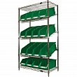 Kleton - RN660 - Slanted Wire 5 Shelf with Bins - 48 x 18 x 63 - Green Bins - Unit Price