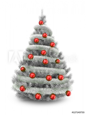 3d illustration of silver Christmas tree over white background with tinslel a... - 901148156