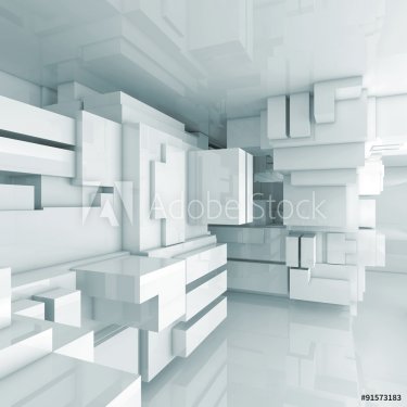 Abstract empty 3d interior with chaotic cubes