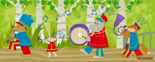 Animal Marching Band - Forest animals with marching band uniform and musical ... - 901145424