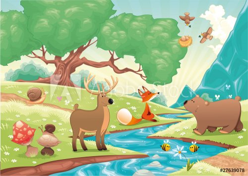 Animals in the wood. Vector landscape, isolated objects. - 900455697