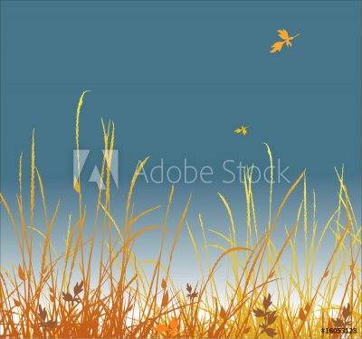Autumn background. A grass and falling foliage. Vector