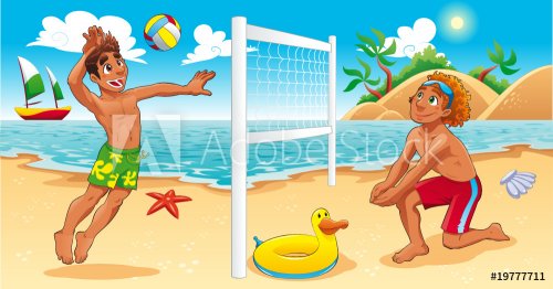 Beach Volley scene. Cartoon and vector sport illustration. - 900455815