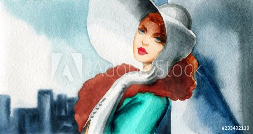 beautiful woman. fashion illustration. watercolor painting
 - 901153617