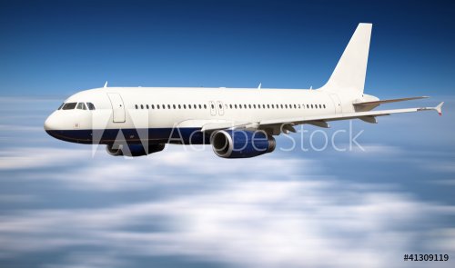 Big jet plane flying above clouds - 900429703