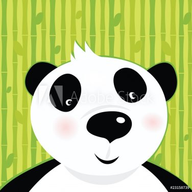 Black and white panda bear on bamboo green background