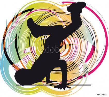 Breakdancer dancing on hand stand. Vector illustration - 900464034