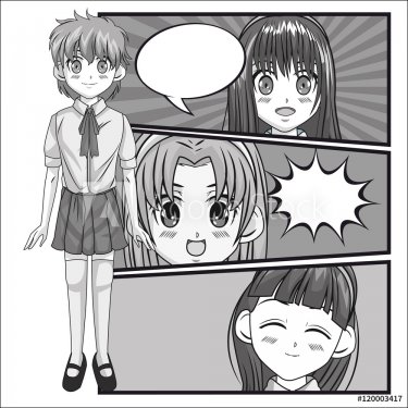 Cartoon and student girl kid. Anime and manga theme. Comic with bubbles as ba... - 901148262