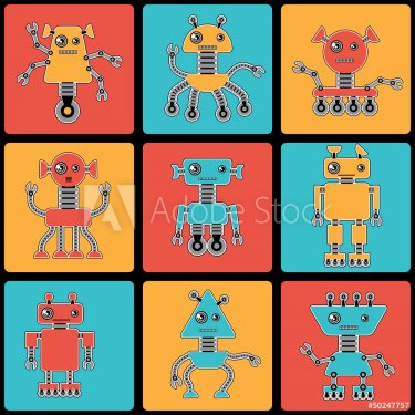 Cartoon robots seamless pattern.