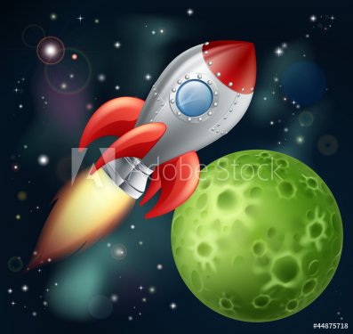 Cartoon rocket in space - 901142393