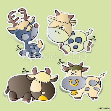 cartoons paper cut Farm animals set