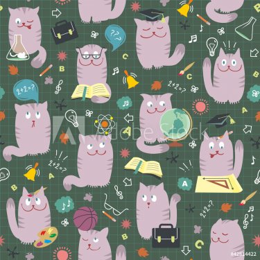 Cats At School - Seamless Pattern - 900458650